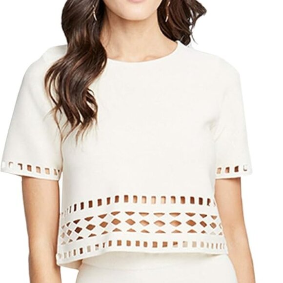 Rachel Roy Women's Triangles & Rectangles Crop Top Blouse Off-White Size Large - Picture 1 of 14